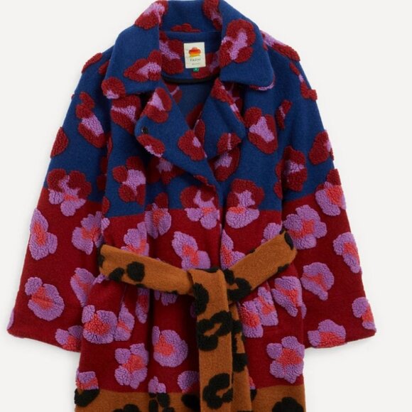 🌴NWT FARM Rio Mixed Leopards Fleece Belted Coat – L - Picture 10 of 12